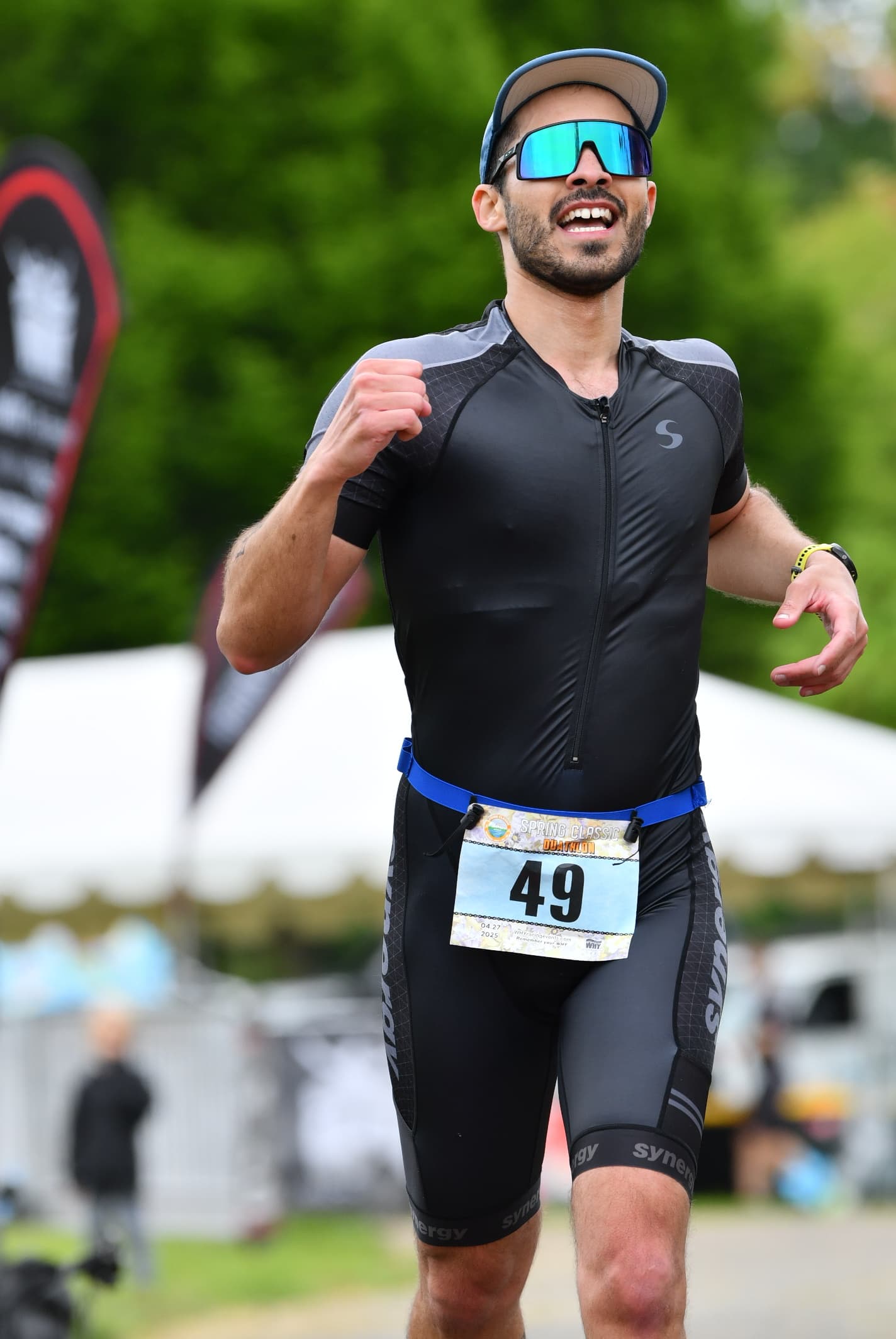 Lucas running to the finish of the Spring Classic Duathlon in April 2025